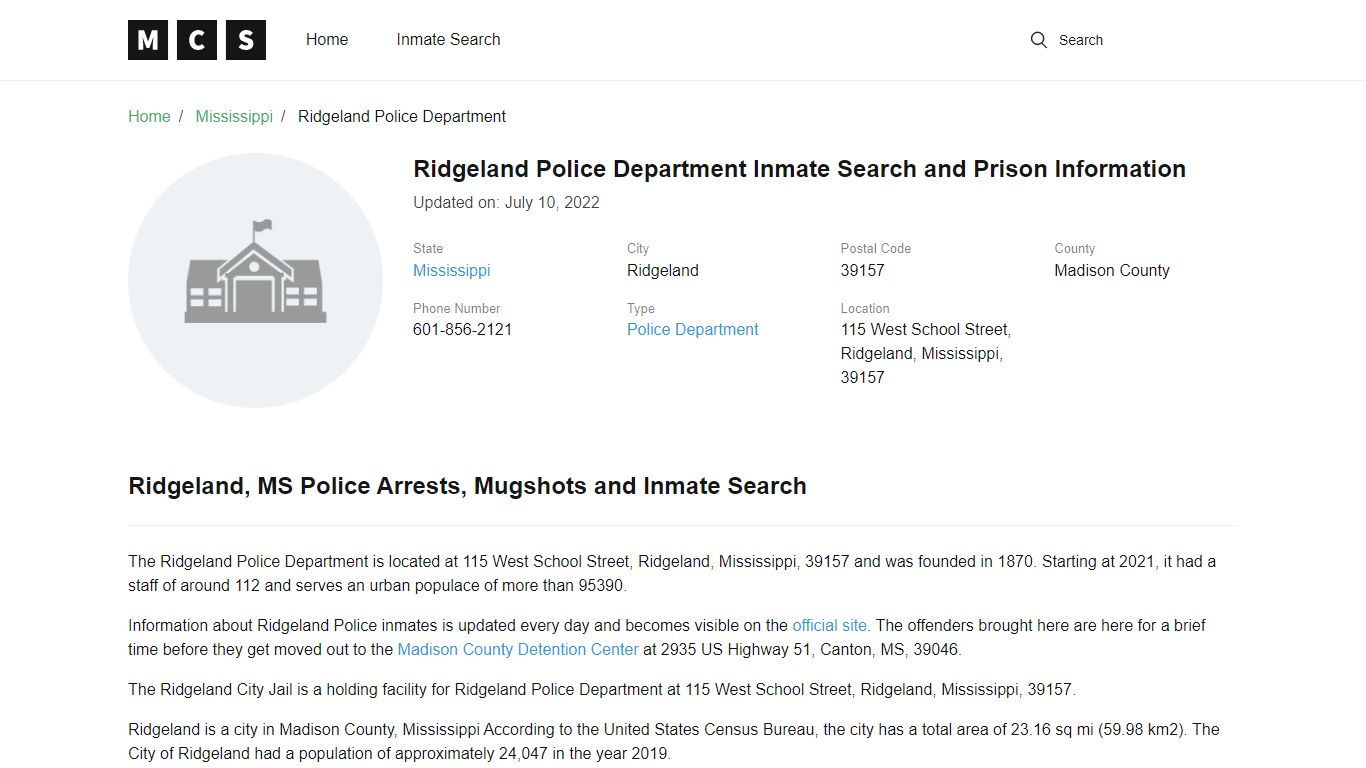 Ridgeland, MS Police and Jail Records